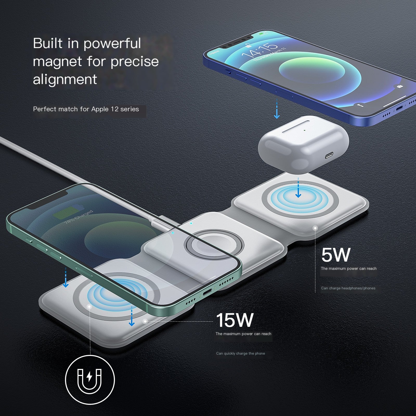 3-in-1 Foldable Magnetic Charger with Magsafe